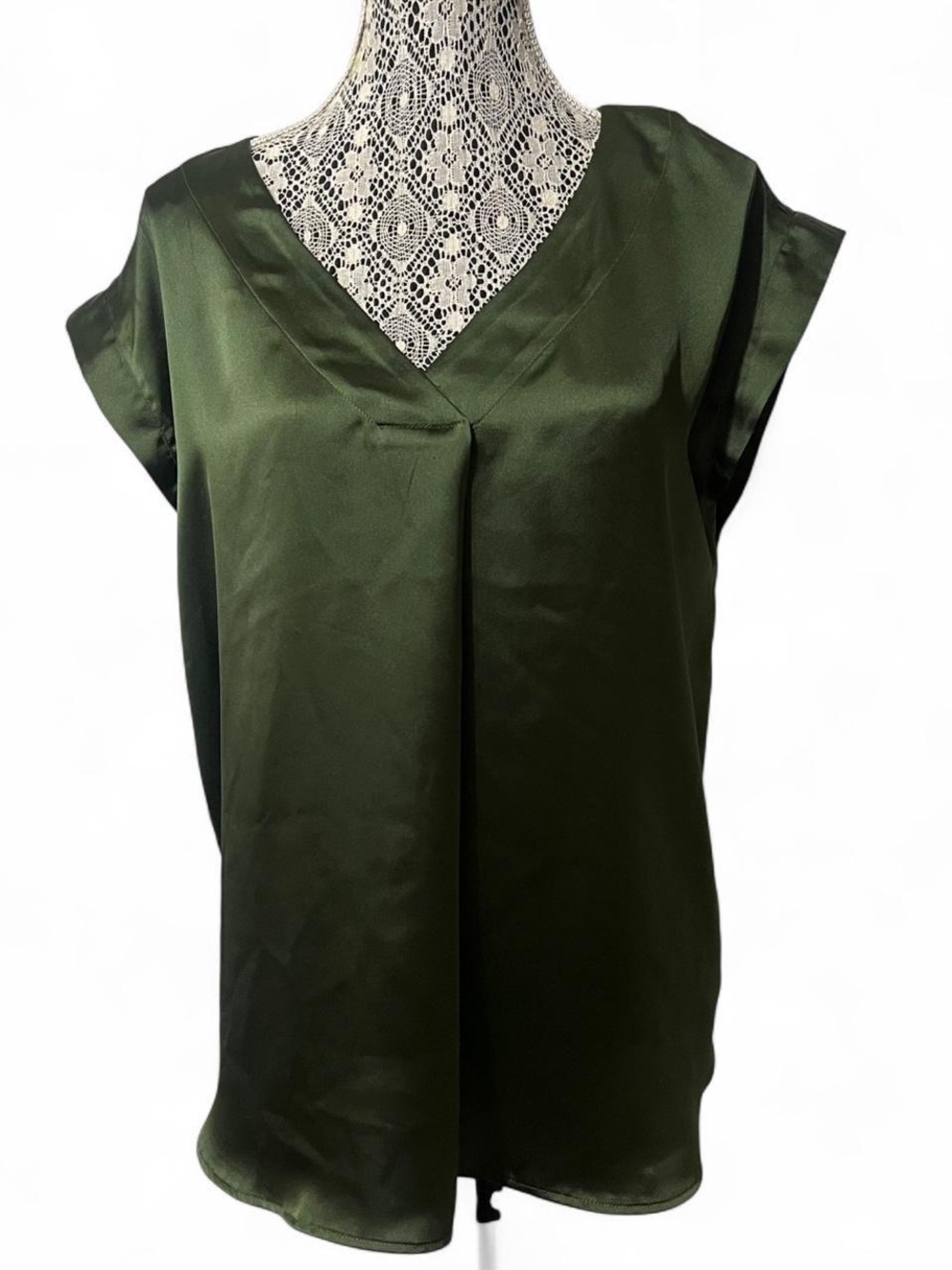 LOFT Olive Green V-Neck Cap Sleeve Blouse - Picture 3 of 6